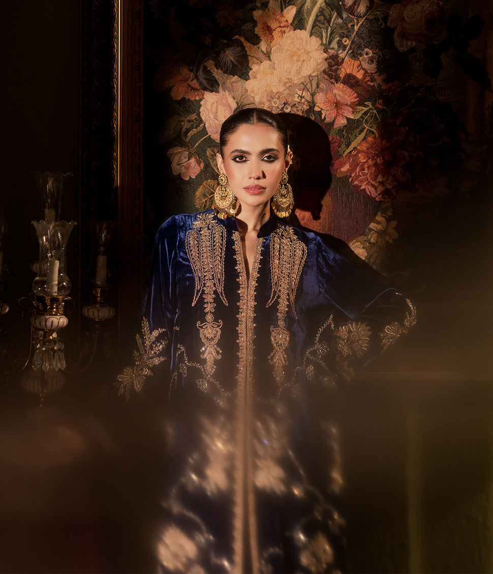 Belis: Enchanting – Silk Velvet Front Open Coat Ensemble